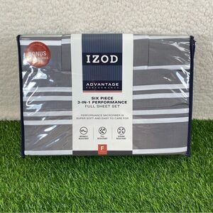 IZOD Full 6 Piece 3-In-1 Advantage Performance Gray and White Striped Sheet Set